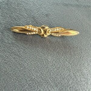 Vintage Gold Knot Bar Pin with Crystal Accents